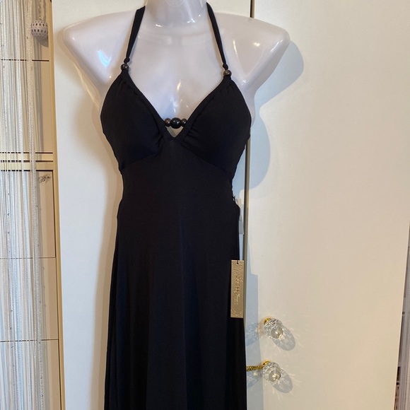 Guess Jeans Black Beaded Open Back Halter Maxi Dress NWT Size XS - Picture 1 of 16